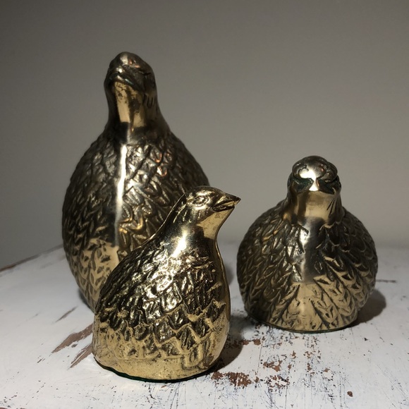 Set of 3 Vintage Brass Quail Chick Bird figurines